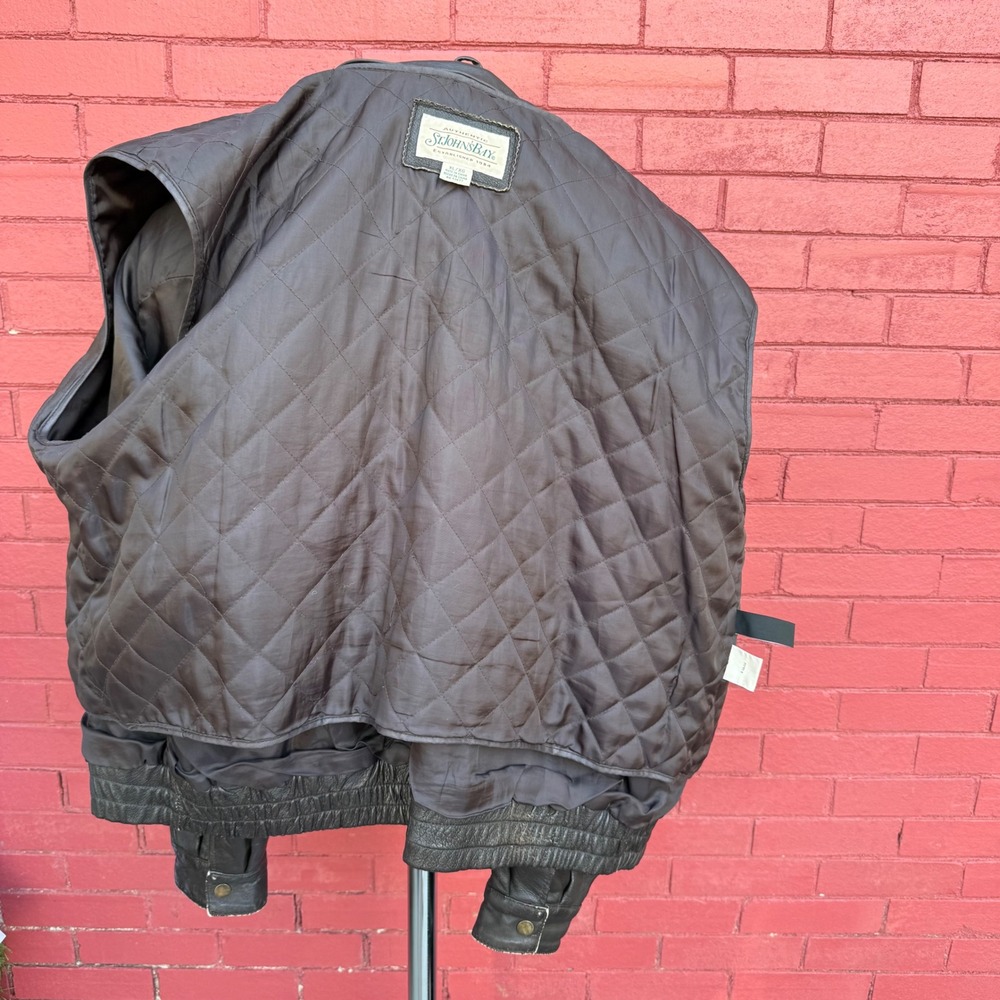 St Johns Bay Mens XL Brown Genuine Leather Bomber Jacket Vintage Full Zip‎ - Picture 11 of 13
